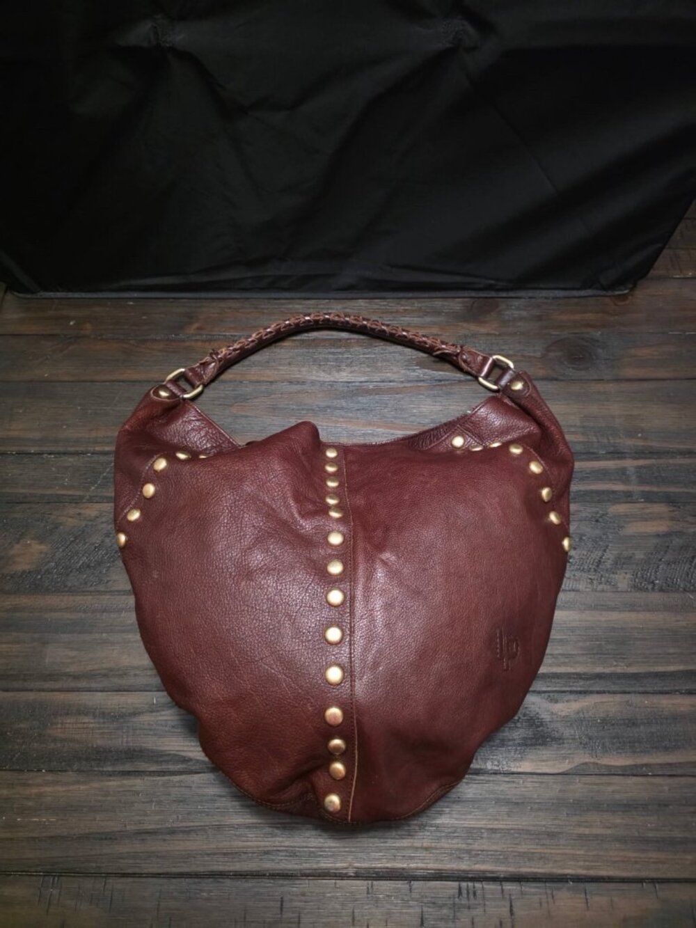 Linea Pelle Soft Leather Studded Hobo Shoulder Purse Bag